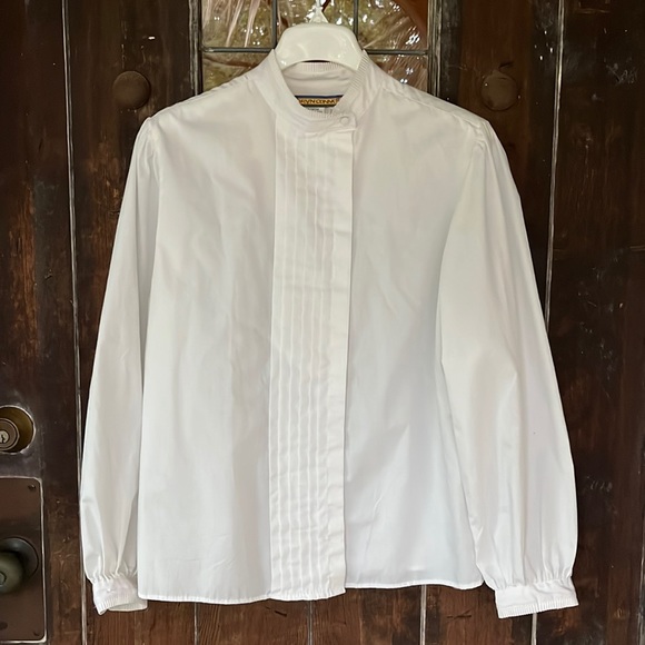 Vintage Bryn Connelly | Stand Collar Blouse w/ pleated front Puff Sleeves - Picture 1 of 11